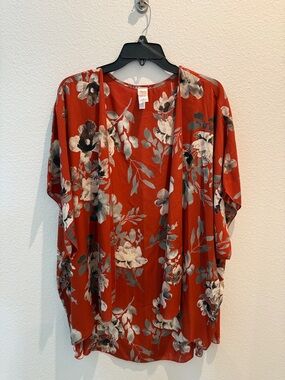 Women's Floral Open-Front Tunic Kimono in Rust